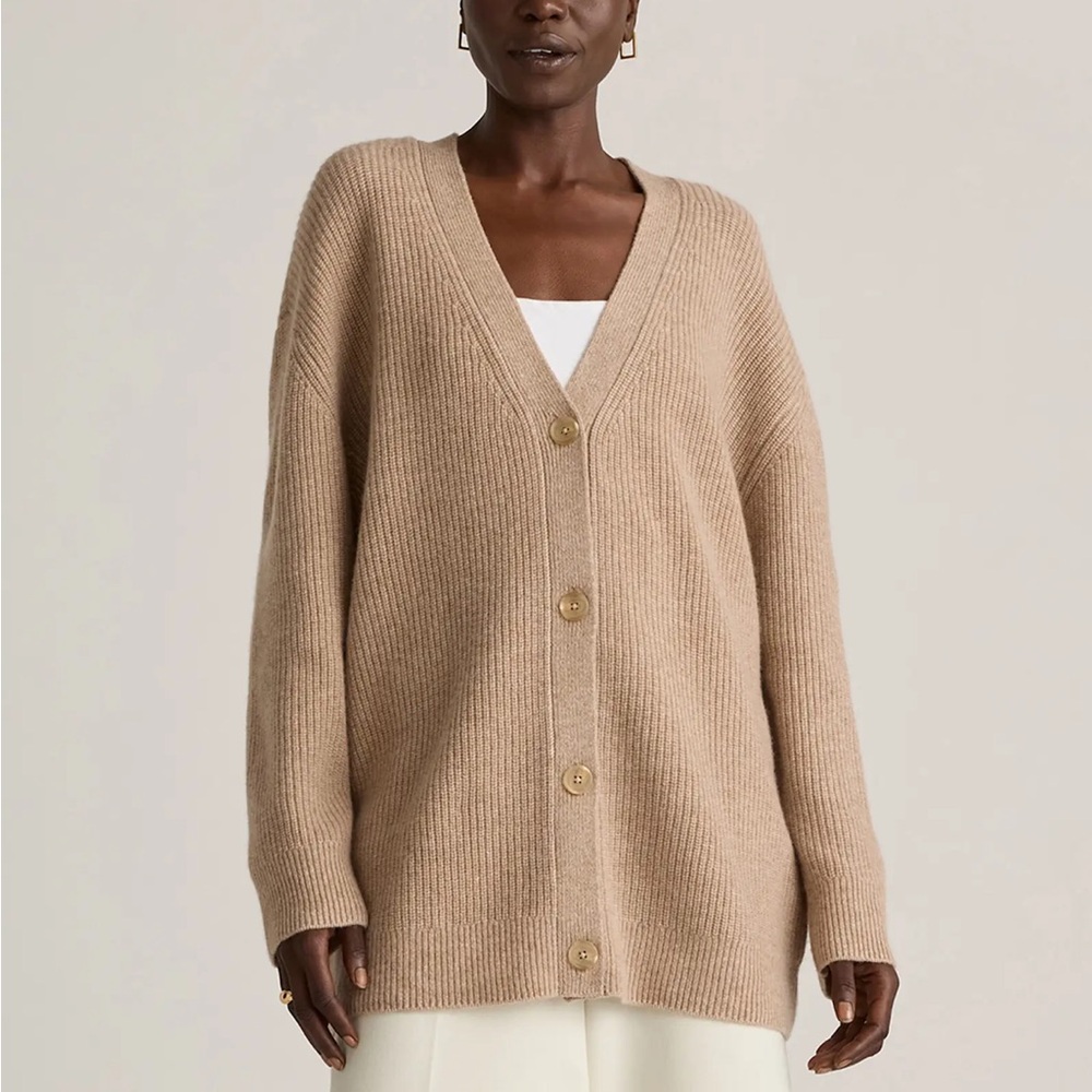 Quince Mongolian Cashmere Oversized Boyfriend Cardigan Sweater in Oatmeal